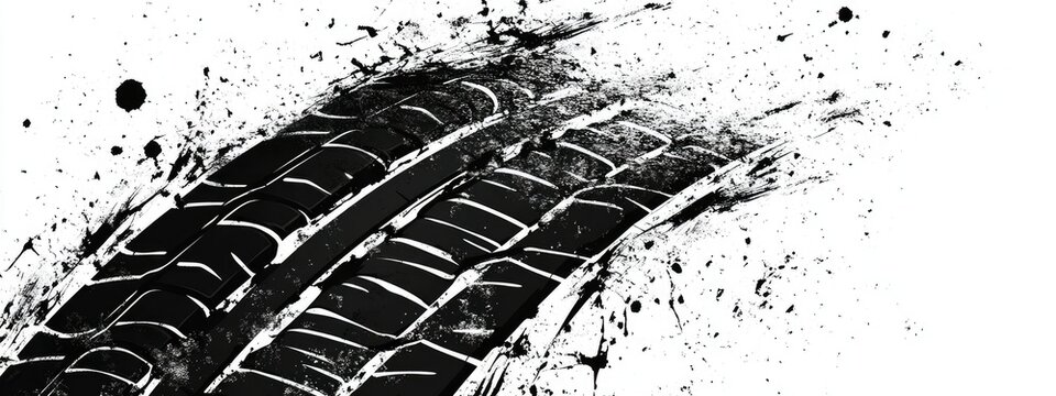 Grunge tire track  wheel braking marks. Truck  car or motorcycle tread pattern silhouette. Auto race  motorsport  speed racing design element. Vector illustration