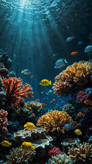 Obraz premium underwater paradise of coral and fish deep underwater background 