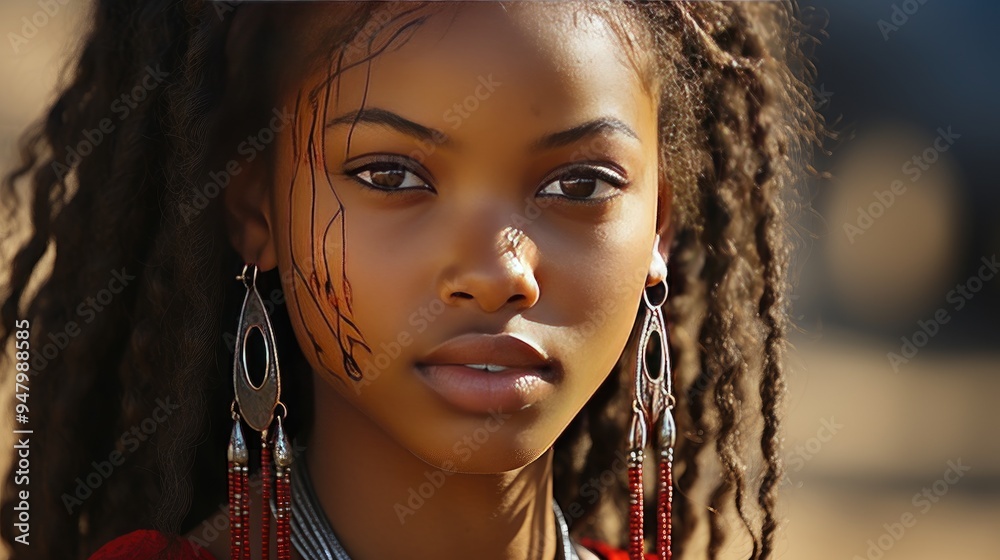 Sticker close up of topossa woman earrings, omo valley,