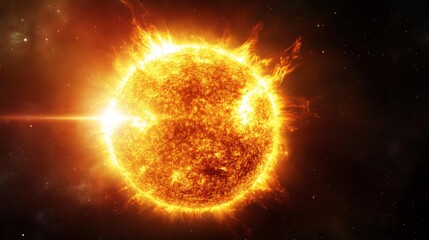 The final image depicts the Sun emitting striking solar flares with intense brightness, showcasing the star's fiery energy and its prominent role in our solar system.