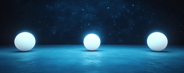 Fototapeta premium Stage lights in the shape of celestial bodies, starry night backdrop, cool blue tones, serene and mystical mood