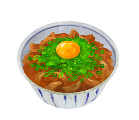 ねぎ玉牛丼　牛丼のイラスト