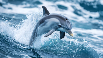 Fototapeta premium Joyful Dolphin Leaping Through Crashing Ocean Waves