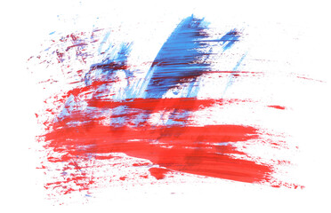 Red blue grunge brush strokes oil paint isolated on white background