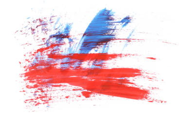 Red blue grunge brush strokes oil paint isolated on white background