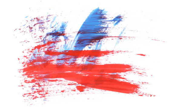 Red blue grunge brush strokes oil paint isolated on white background