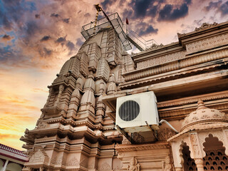 Picture of architecture of Tripura Sundari Temple at Banswara shot against a beautiful sunset
