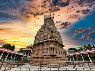 Picture of architecture of Tripura Sundari Temple at Banswara shot against a beautiful sunset
