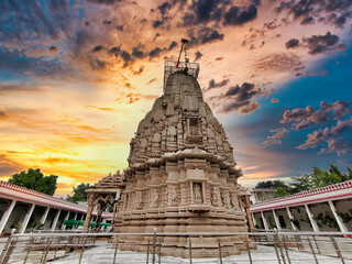Picture of architecture of Tripura Sundari Temple at Banswara shot against a beautiful sunset

