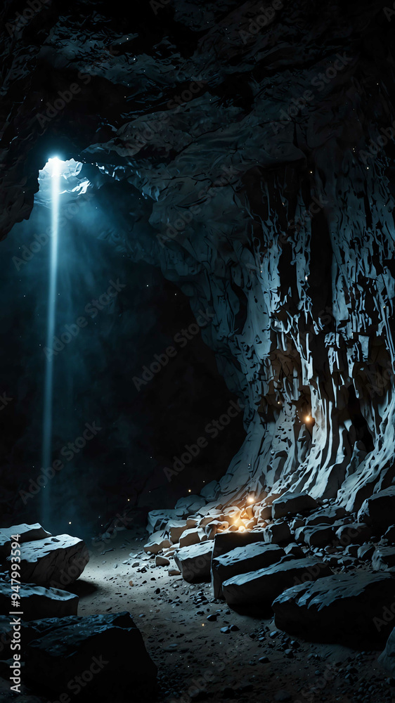 Poster white glowing mysterious lights in the deep nature cave background backdrop