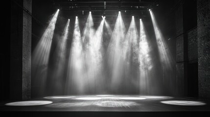 Spotlight Grid: Minimalist Monochrome Stage Design with Sharp Contrasts