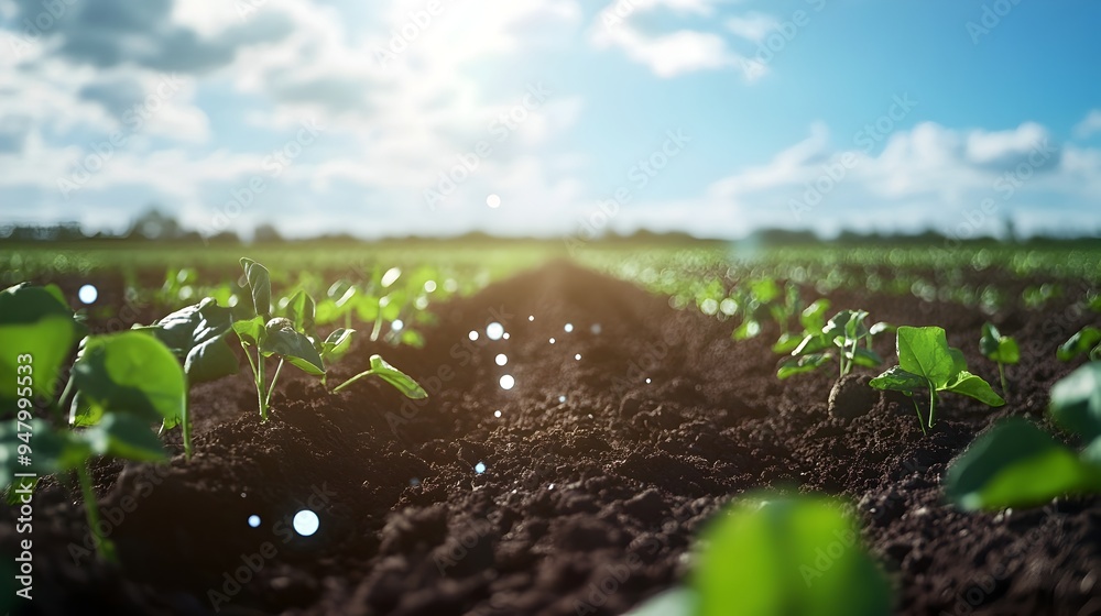 Poster iot enabled soil moisture sensors placed around a field to provide real time data for precision agri