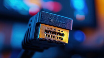 HDMI cable with connectors plugged into a TV, providing high-definition content