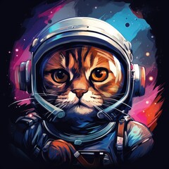 Obraz premium A cat in a spacesuit against the backdrop of a space landscape