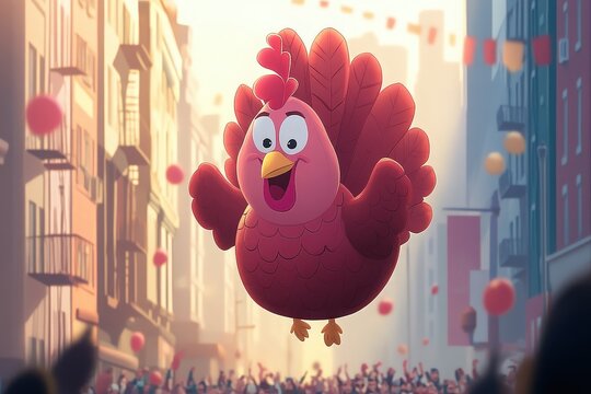 Giant turkey balloon in festive parade