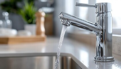 Plumber fixing a faucet under a sink in a modern kitchen