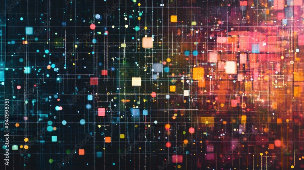 Poster abstract data grid with categorized and classified data points, showcasing the power of data analyti