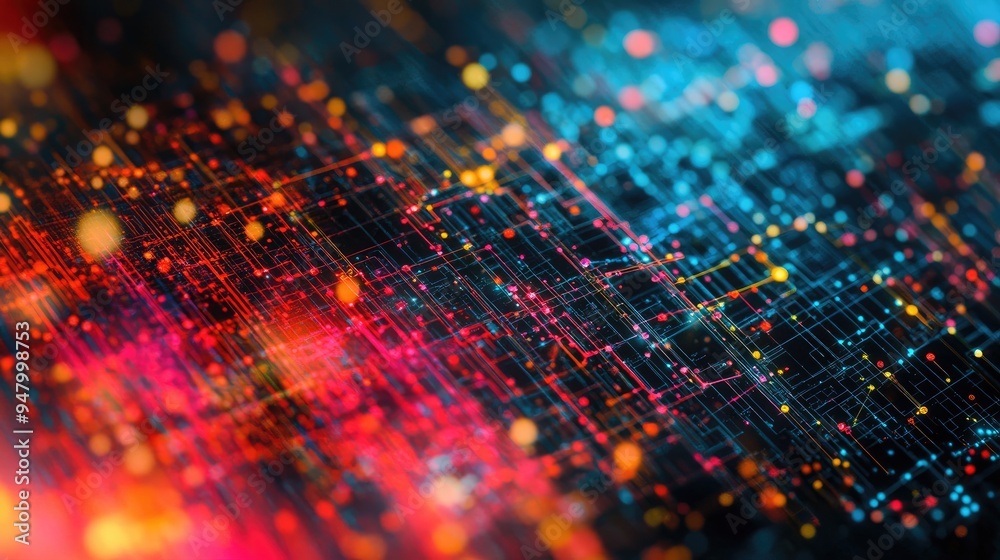 Poster abstract data grid with categorized and classified data points, showcasing the power of data analyti