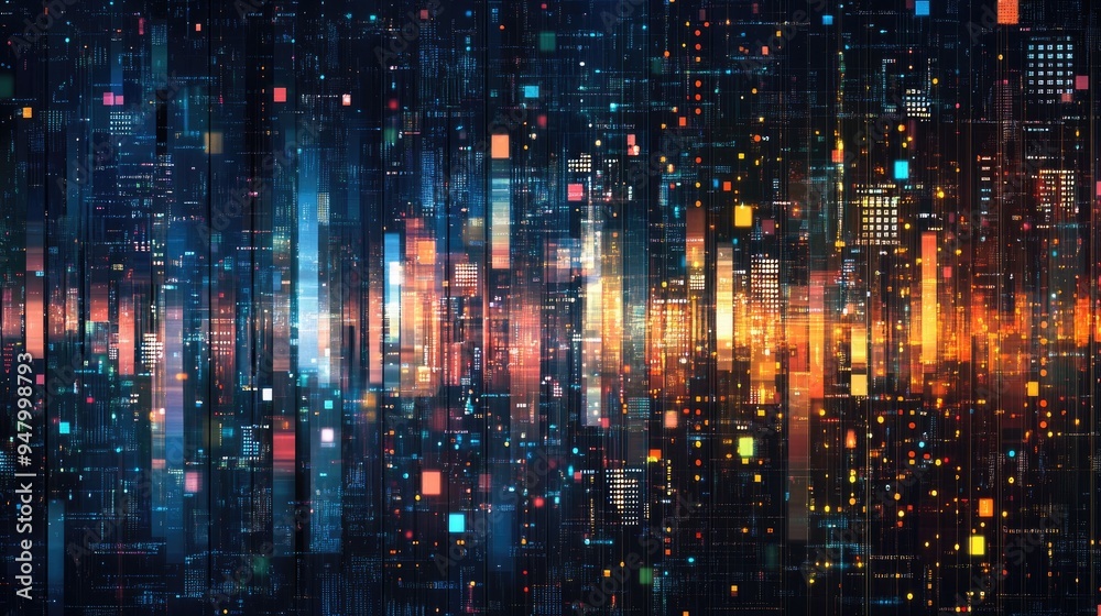 Poster abstract data grid with categorized and classified data points, showcasing the power of data analyti