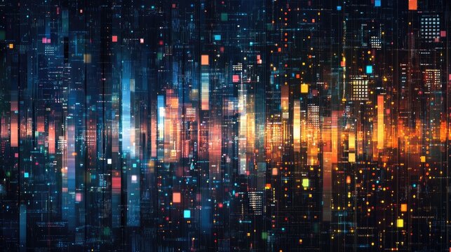 Abstract data grid with categorized and classified data points, showcasing the power of data analytics.
