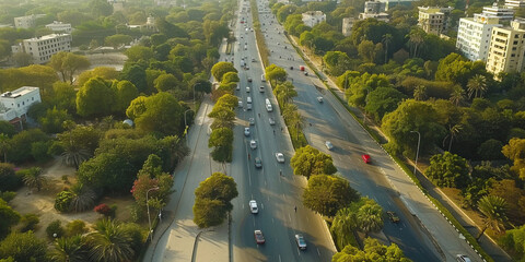 Mahamaya Flyover,Noida,NCR,India- 22nd October 2021: An aerial shot of the Traffic movement at Mahamaya Flyover and Noida-Greater Noida Expressway at Noida,NCR,India
