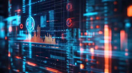 Digital representation of data analytics, with segmented charts and categorized information for easy interpretation.