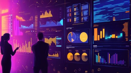 Visual data analytics with categorized information, represented through interactive graphs and charts.