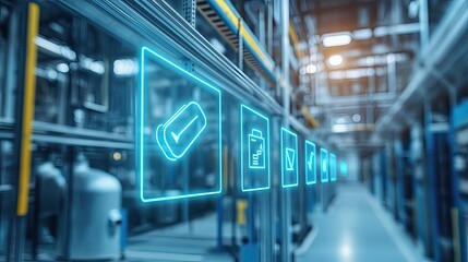 Visual representation of an automated business process with checkboxes indicating optimization steps in an industrial setting.
