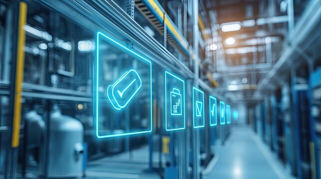 Visual representation of an automated business process with checkboxes indicating optimization steps in an industrial setting.