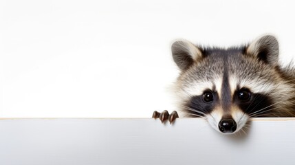 Fototapeta premium Curious Raccoon Peeking Over Edge