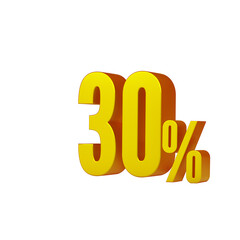 3d illustration of golden number 30 percent or 30% isolated on white background. 3d render.