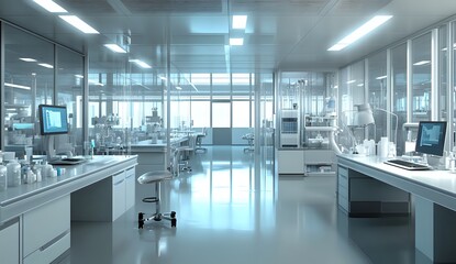 Modern Laboratory Interior with Glass Partitions and Bright Lighting