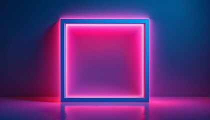 Square Neon Frame Illustration Mockup Image Light Background Pink Blue Lights Product Design
