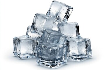 Cold clear ice cubes stack