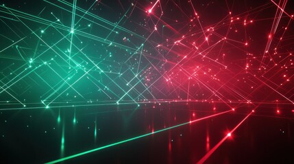 Obraz premium Futuristic Sci-Fi Laser Show with Intersecting Beams on Dark Stage in Deep Red and Green Hues