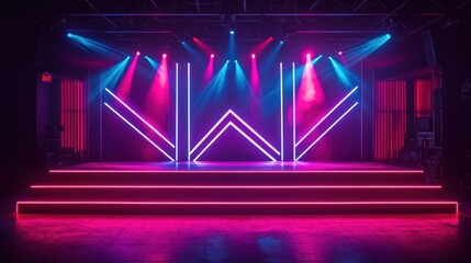Neon Nostalgia: Vibrant 1980s Stage Lighting with Bold Geometric Shapes for High-Energy Performances