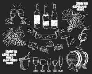 ワインイラストセット　チョークアート風