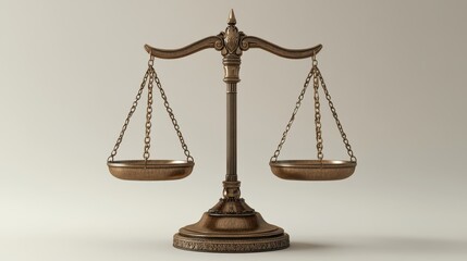 Antique Bronze Balance Scale on Neutral Background Symbolizing Justice and Equality
