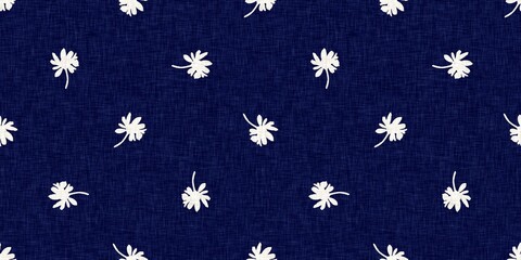Indigo denim blue leaf motif seamless border. Japanese dye batik fabric style effect print edging swatch. 