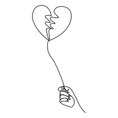  Continuous single line drawing heart valentine's day love vector illustration