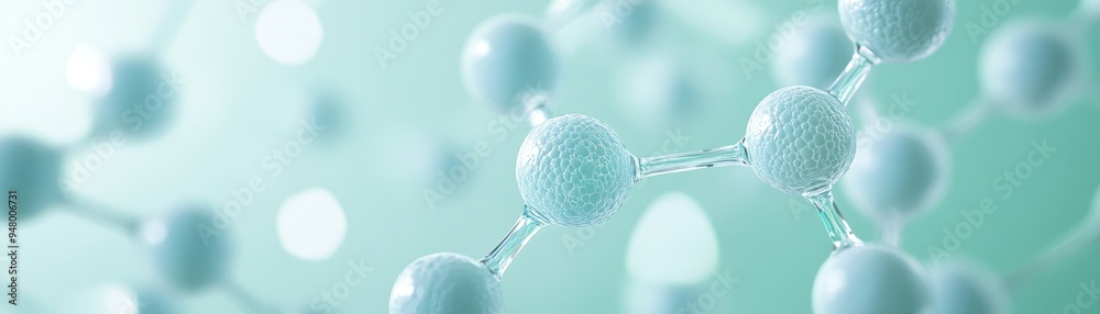 Wall mural close-up of molecular structure model with spheres and sticks on a green background