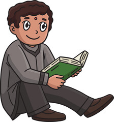 Diwali Boy Reading a Book Cartoon Colored Clipart 