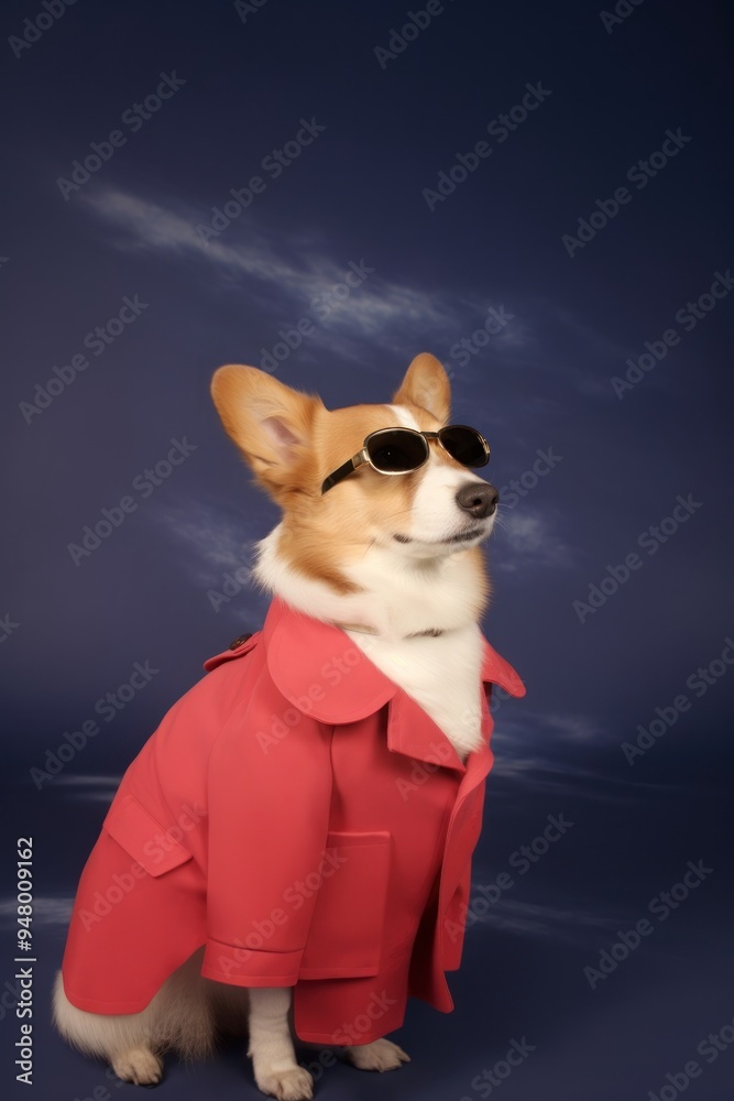 Wall mural stylish corgi in pink coat