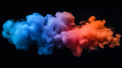 Fototapeta premium Colorful smoke swirls blend blue, pink, and orange against a dark background creating a vibrant visual effect