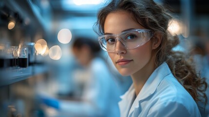 Researchers analyze data on digital tablets in a modern laboratory environment