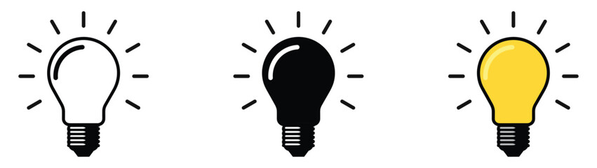 Light bulb icon set. Idea icon. Lamp concept. Light bulb, isolated in modern outline, flat, and colored design. Vector illustration