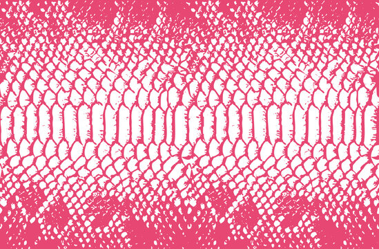 Print texture of crocodile or snake skin leather, grunge vector background pink and white