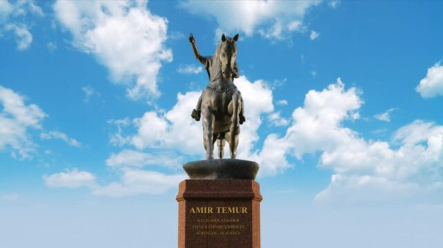 Amir Temur statue in 3D against the sky
