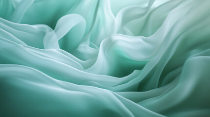 Obraz premium Soft wisps of translucent fabric flow gracefully in cool green tones, creating a serene and calming atmosphere