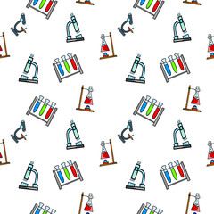 chemical laboratory equipment illustration. chemical reaction equipment background. Chemistry pattern background. Chemistry theme background. laboratory science pattern background.